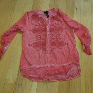 Style & Co tunic with roll sleeves. Coral.